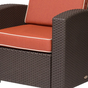 HomeRoots 33" Red Heavy Duty Plastic Outdoor Accent Chair with Removable Cushion for Stylish Comfort & Durability 565251