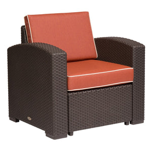HomeRoots 33" Red Heavy Duty Plastic Outdoor Accent Chair with Removable Cushion for Stylish Comfort & Durability 565251