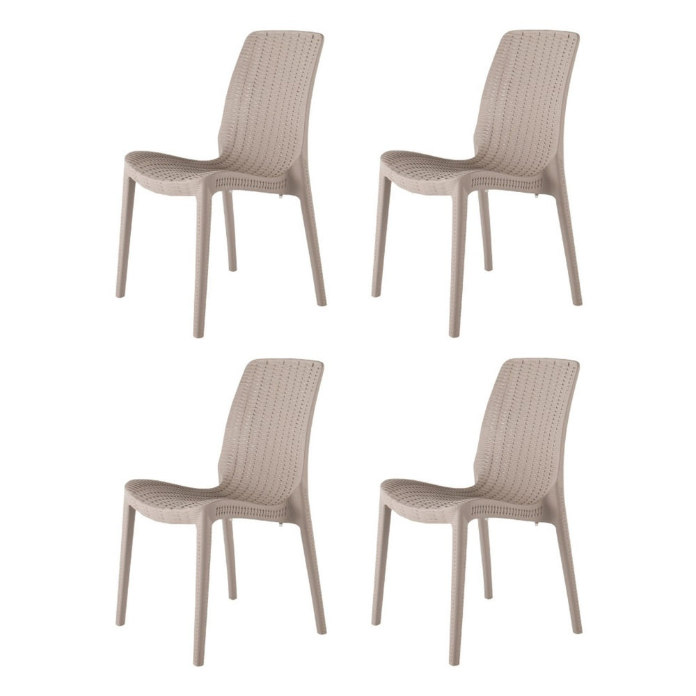 HomeRoots Set of Four Taupe Stacking Dining Chairs - Weather-Resistant, Stylish, and Easy to Maintain! 565253