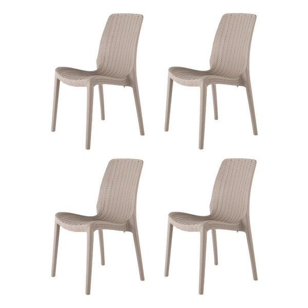 HomeRoots Set of Four Taupe Stacking Dining Chairs - Weather-Resistant, Stylish, and Easy to Maintain! 565253