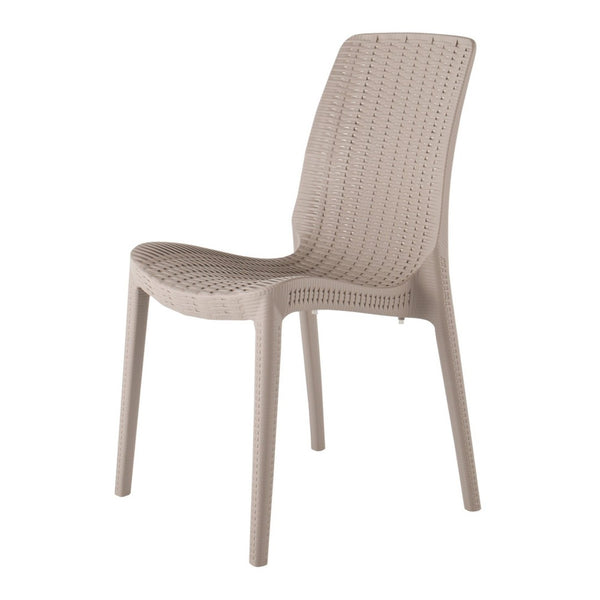 HomeRoots Set of Four Taupe Stacking Dining Chairs - Weather-Resistant, Stylish, and Easy to Maintain! 565253