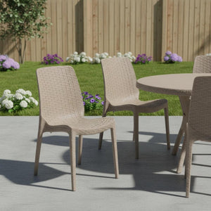HomeRoots Set of Four Taupe Stacking Dining Chairs - Weather-Resistant, Stylish, and Easy to Maintain! 565253