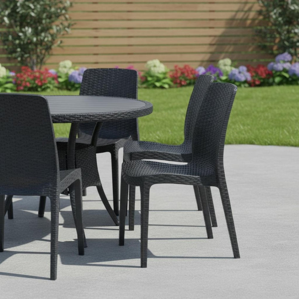 HomeRoots Set of Four Black Heavy Duty Stacking Dining Chairs - Stylish, Durable & Space-Saving for Outdoors! 565254