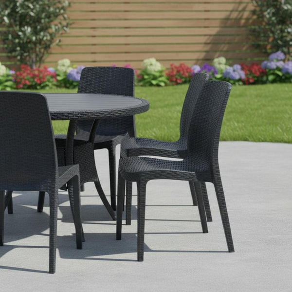 HomeRoots Set of Four Black Heavy Duty Stacking Dining Chairs - Stylish, Durable & Space-Saving for Outdoors! 565254