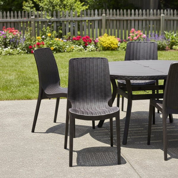 HomeRoots Set of Four Stylish Brown Heavy-Duty Stacking Chairs for Outdoor Dining, Patios, and More! 565255