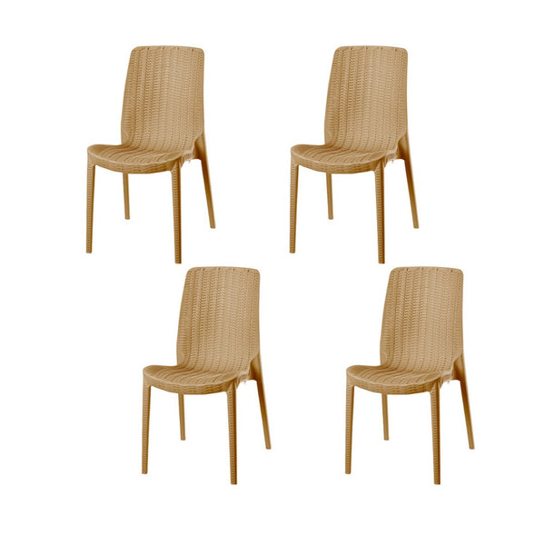 HomeRoots Set of Four Tan Stacking Chairs - Heavy-Duty Faux Rattan Design for Outdoor Dining & Versatile Use 565256