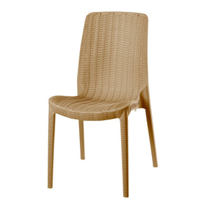 HomeRoots Set of Four Tan Stacking Chairs - Heavy-Duty Faux Rattan Design for Outdoor Dining & Versatile Use 565256