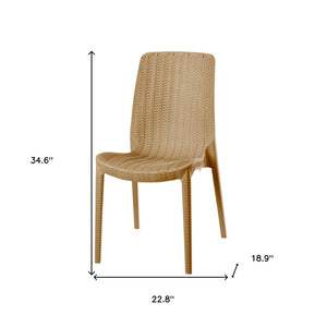 HomeRoots Set of Four Tan Stacking Chairs - Heavy-Duty Faux Rattan Design for Outdoor Dining & Versatile Use 565256