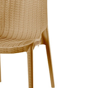 HomeRoots Set of Four Tan Stacking Chairs - Heavy-Duty Faux Rattan Design for Outdoor Dining & Versatile Use 565256