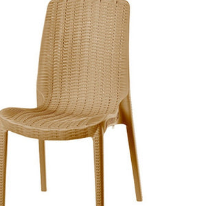 HomeRoots Set of Four Tan Stacking Chairs - Heavy-Duty Faux Rattan Design for Outdoor Dining & Versatile Use 565256