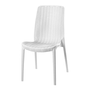 HomeRoots Set of Four White Stacking Chairs – Heavy-Duty, Weather-Resistant, Space-Saving for Outdoor Dining 565257