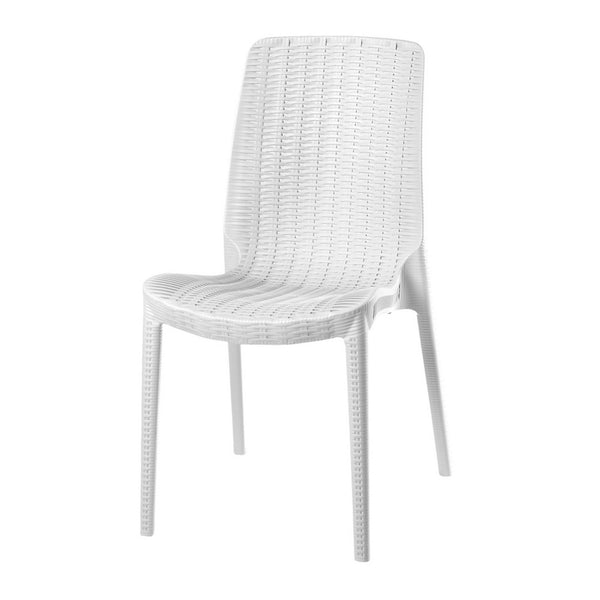 HomeRoots Set of Four White Stacking Chairs – Heavy-Duty, Weather-Resistant, Space-Saving for Outdoor Dining 565257