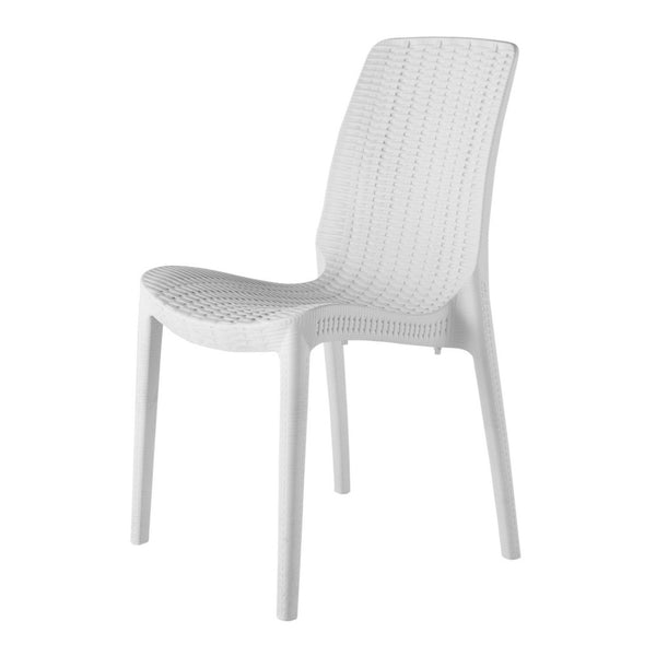 HomeRoots Set of Four White Stacking Chairs – Heavy-Duty, Weather-Resistant, Space-Saving for Outdoor Dining 565257