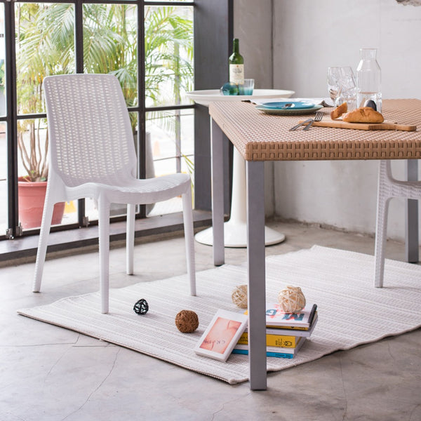 HomeRoots Set of Four White Stacking Chairs – Heavy-Duty, Weather-Resistant, Space-Saving for Outdoor Dining 565257