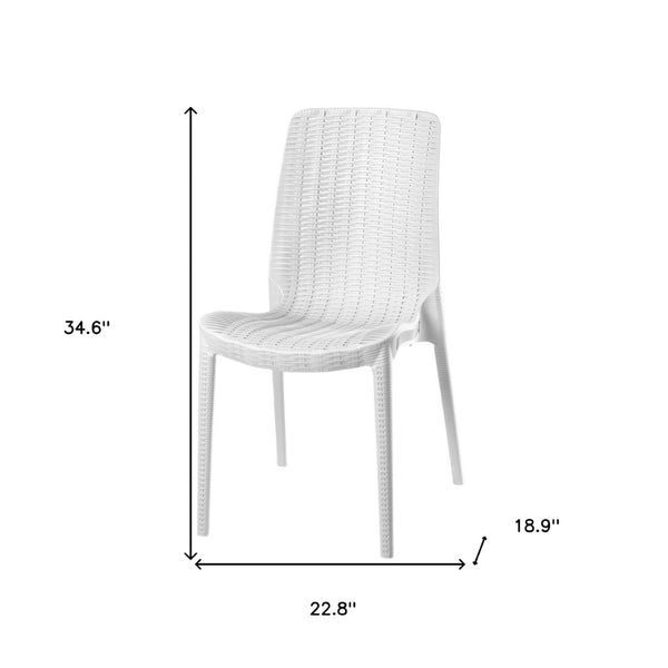 HomeRoots Set of Four White Stacking Chairs – Heavy-Duty, Weather-Resistant, Space-Saving for Outdoor Dining 565257