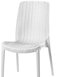 HomeRoots Set of Four White Stacking Chairs – Heavy-Duty, Weather-Resistant, Space-Saving for Outdoor Dining 565257