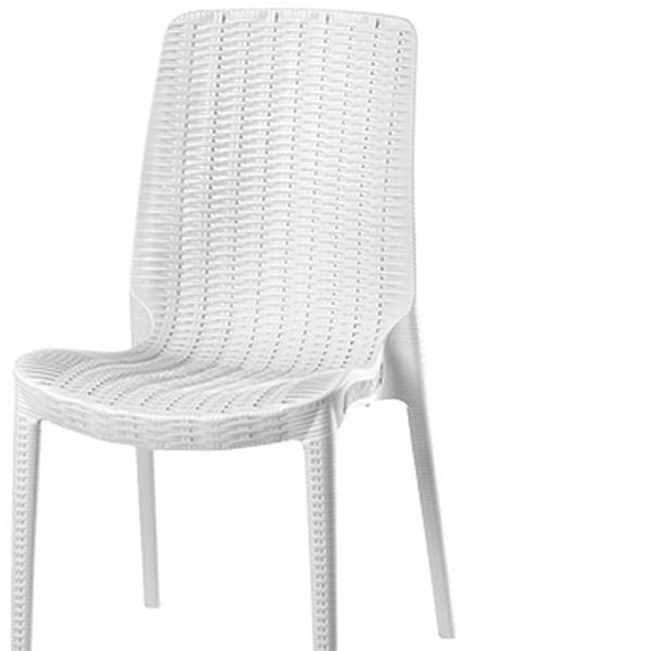 HomeRoots Set of Four White Stacking Chairs – Heavy-Duty, Weather-Resistant, Space-Saving for Outdoor Dining 565257