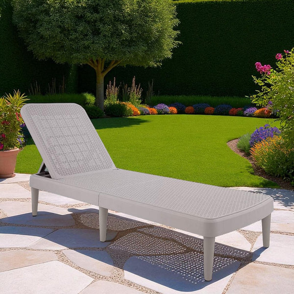 HomeRoots 75" Taupe Heavy-Duty Plastic Outdoor Chaise Lounge - Stylish, Stackable, and Comfortable Relaxation Solution 565258