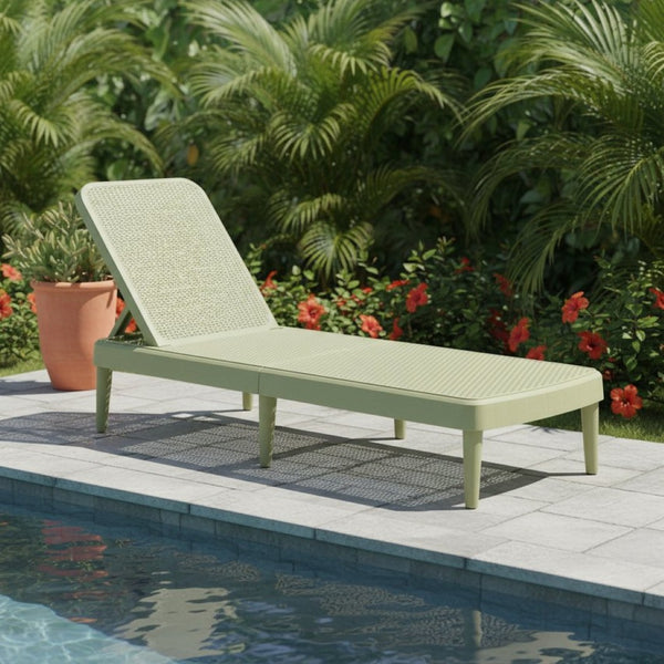 HomeRoots 75" Sage Heavy Duty Plastic Chaise Lounge - Stackable, Adjustable, Durable for Outdoor Relaxation 565261