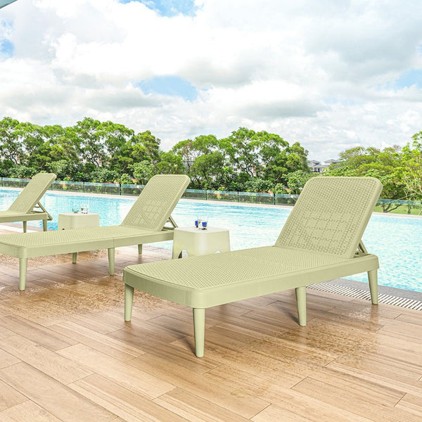 HomeRoots 75" Sage Heavy Duty Plastic Chaise Lounge - Stackable, Adjustable, Durable for Outdoor Relaxation 565261