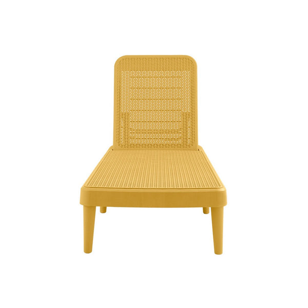 HomeRoots 75" Gold Heavy-Duty Plastic Chaise Lounge - Adjustable, Stackable, UV-Resistant for Outdoor Relaxation 565263