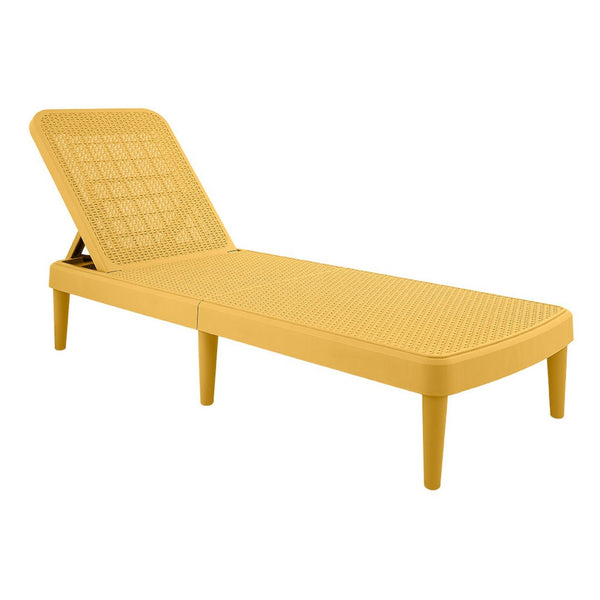 HomeRoots 75" Gold Heavy-Duty Plastic Chaise Lounge - Adjustable, Stackable, UV-Resistant for Outdoor Relaxation 565263