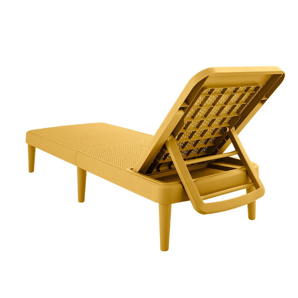 HomeRoots 75" Gold Heavy-Duty Plastic Chaise Lounge - Adjustable, Stackable, UV-Resistant for Outdoor Relaxation 565263