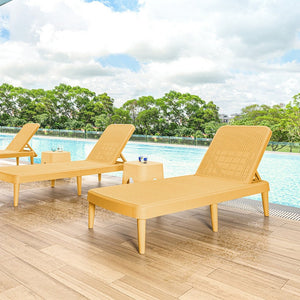HomeRoots 75" Gold Heavy-Duty Plastic Chaise Lounge - Adjustable, Stackable, UV-Resistant for Outdoor Relaxation 565263