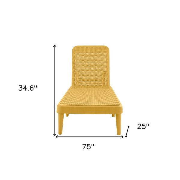 HomeRoots 75" Gold Heavy-Duty Plastic Chaise Lounge - Adjustable, Stackable, UV-Resistant for Outdoor Relaxation 565263