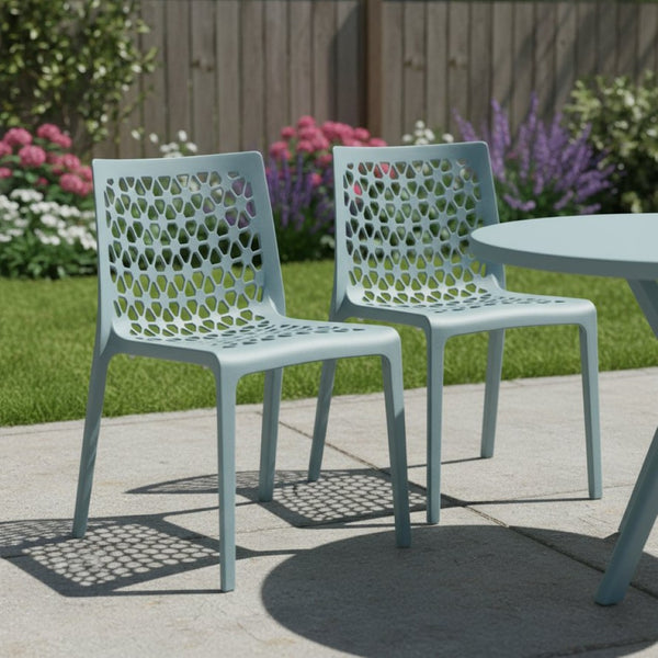 HomeRoots Set of Two Baby Blue Stacking Dining Chairs - Durable, Weather-Resistant for Indoor & Outdoor Use 565267
