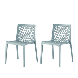 HomeRoots Set of Two Baby Blue Stacking Dining Chairs - Durable, Weather-Resistant for Indoor & Outdoor Use 565267