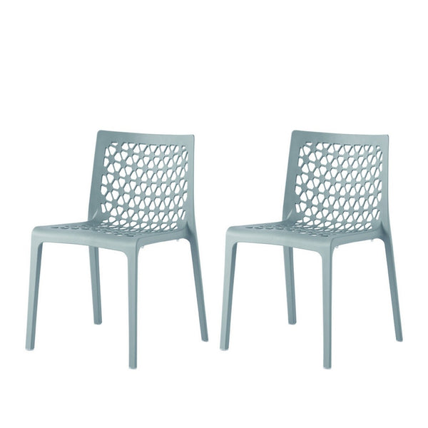 HomeRoots Set of Two Baby Blue Stacking Dining Chairs - Durable, Weather-Resistant for Indoor & Outdoor Use 565267