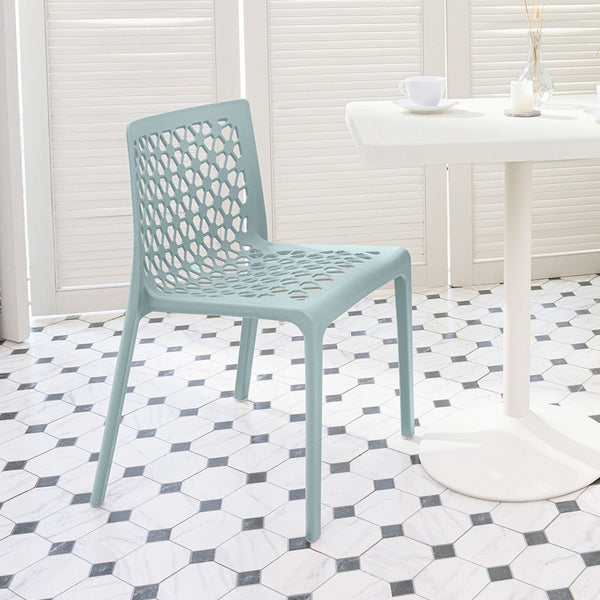 HomeRoots Set of Two Baby Blue Stacking Dining Chairs - Durable, Weather-Resistant for Indoor & Outdoor Use 565267