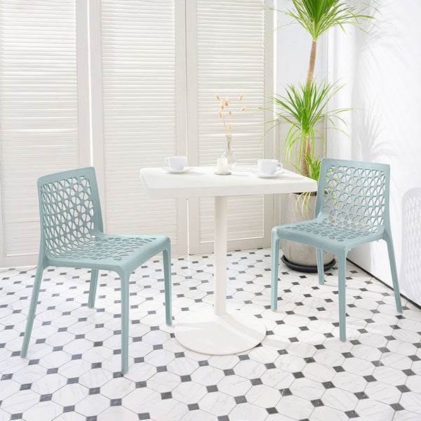 HomeRoots Set of Two Baby Blue Stacking Dining Chairs - Durable, Weather-Resistant for Indoor & Outdoor Use 565267