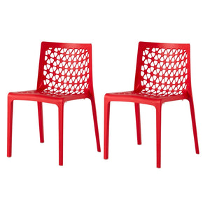 HomeRoots Set of Two Vibrant Red Heavy-Duty Stacking Chairs for Indoor & Outdoor Dining Spaces, Stylish & Durable 565269