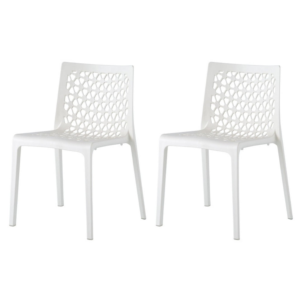 HomeRoots Set of Two White Heavy-Duty Stacking Chairs for Outdoor Dining, Patios, and Versatile Seating 565270