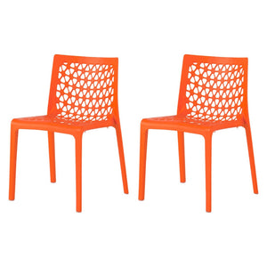 HomeRoots Set of Two Vibrant Orange Heavy-Duty Plastic Stacking Chairs for Indoor/Outdoor Dining Comfort 565271