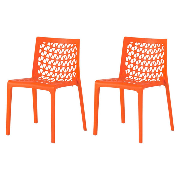 HomeRoots Set of Two Vibrant Orange Heavy-Duty Plastic Stacking Chairs for Indoor/Outdoor Dining Comfort 565271