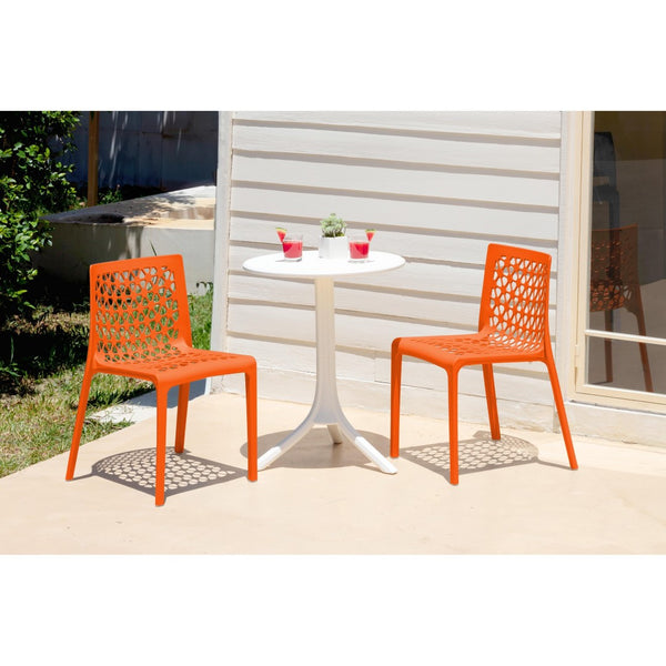 HomeRoots Set of Two Vibrant Orange Heavy-Duty Plastic Stacking Chairs for Indoor/Outdoor Dining Comfort 565271