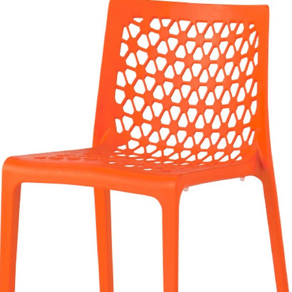 HomeRoots Set of Two Vibrant Orange Heavy-Duty Plastic Stacking Chairs for Indoor/Outdoor Dining Comfort 565271