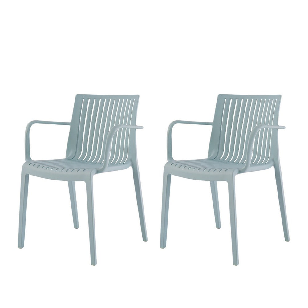 HomeRoots Set of Two Baby Blue Stackable Heavy-Duty Plastic Arm Chairs for Indoor and Outdoor Use 565272