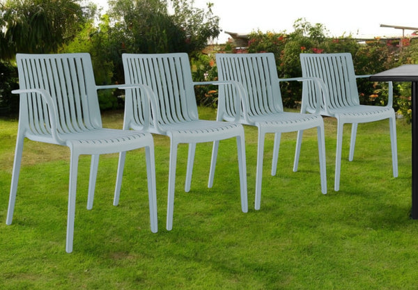Homeroots Set Of Four 22" Baby Blue Heavy Duty Outdoor Stacking Arm Chairs For Ultimate Comfort & Style  Polypropylene 565272