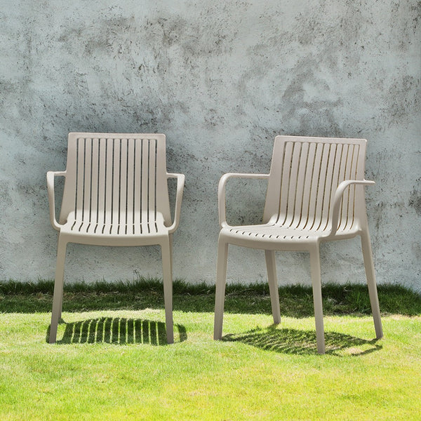 Homeroots Set Of Four 22" Taupe Outdoor Stacking Arm Chairs - Durable, Stylish, And Perfect For Any Setting  Polypropylene 565273