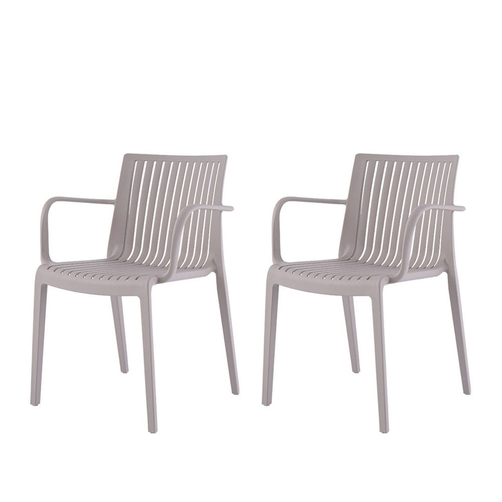 HomeRoots Set of Two Taupe Heavy-Duty Plastic Outdoor Arm Chairs – Stylish, Stackable, and Weather-Resistant! 565273