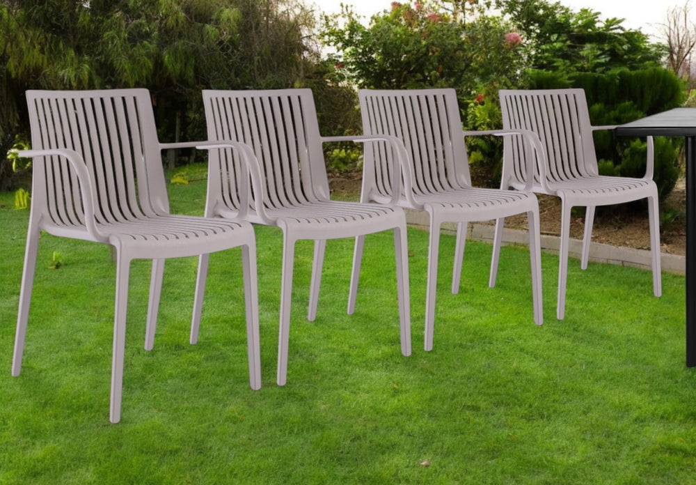 Homeroots Set Of Four 22" Taupe Outdoor Stacking Arm Chairs - Durable, Stylish, And Perfect For Any Setting  Polypropylene 565273