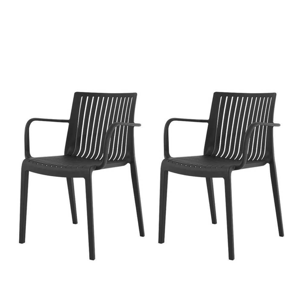 HomeRoots Set of Two Black Heavy-Duty Plastic Armchairs for Outdoor Comfort, Style, and Easy Storage Solutions 565274