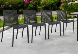 Homeroots Set Of Four 22" Black Heavy Duty Stacking Arm Chairs - Durable Outdoor Comfort & Stylish Design!  Polypropylene 565274