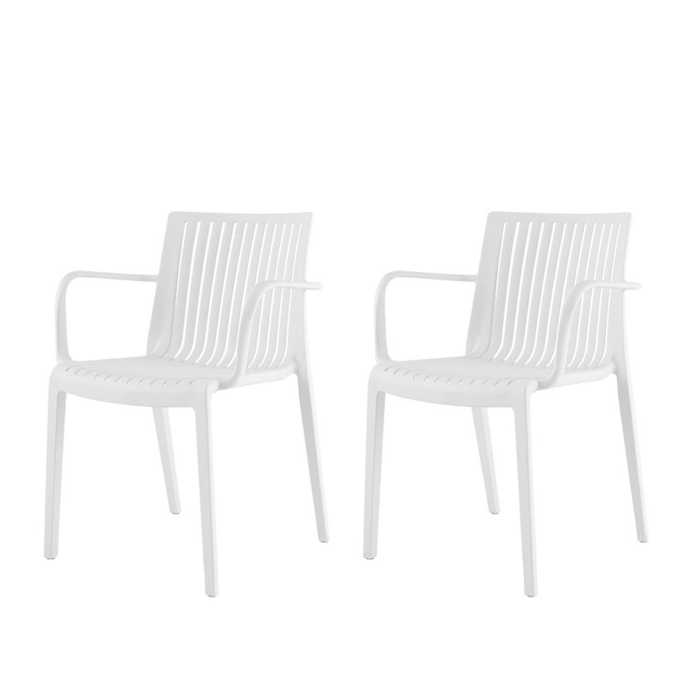 HomeRoots Set of Two White Heavy Duty Plastic Outdoor Arm Chairs - Durable, Stackable, and Versatile Seating 565275