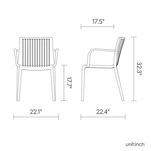 Homeroots Set Of Four 22" White Heavy Duty Plastic Stacking Arm Chairs For Stylish Outdoor Relaxation  Polypropylene 565275