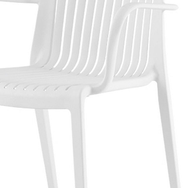 Homeroots Set Of Four 22" White Heavy Duty Plastic Stacking Arm Chairs For Stylish Outdoor Relaxation  Polypropylene 565275